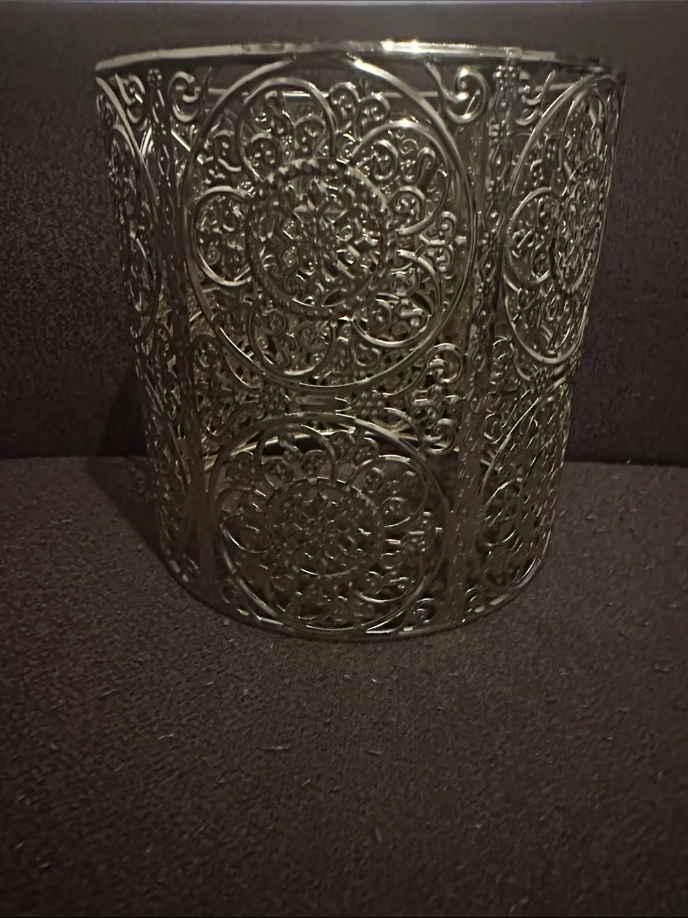 Decorative Filigree Metal Candle Holder - Gold tone.